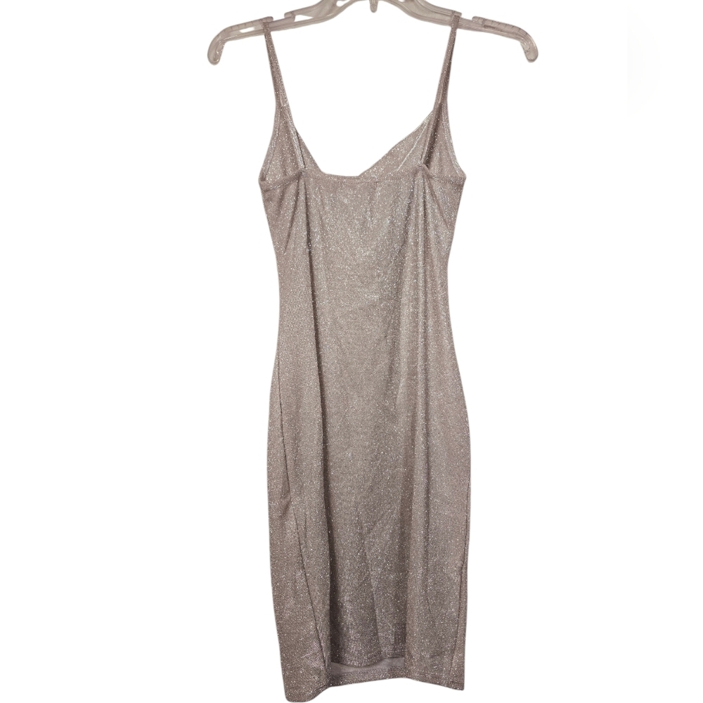 Nasty Gal Metallic Gray Shimmer Cowl Neck Slip Dress 0 - Picture 3 of 6